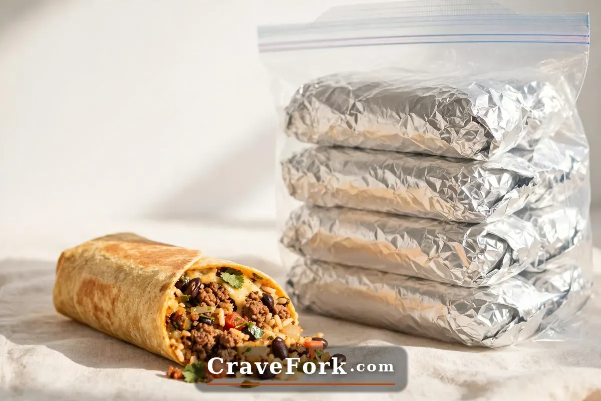 Foil-wrapped freezer breakfast burritos ready for the freezer