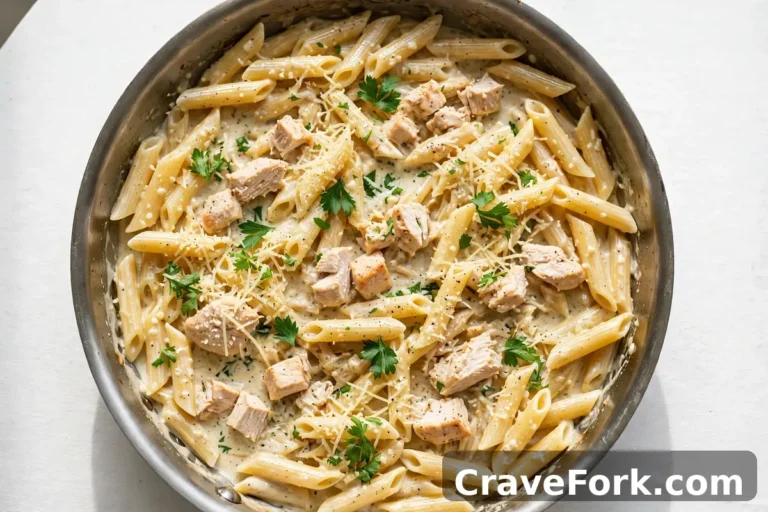 One-pan creamy garlic chicken pasta in a pan