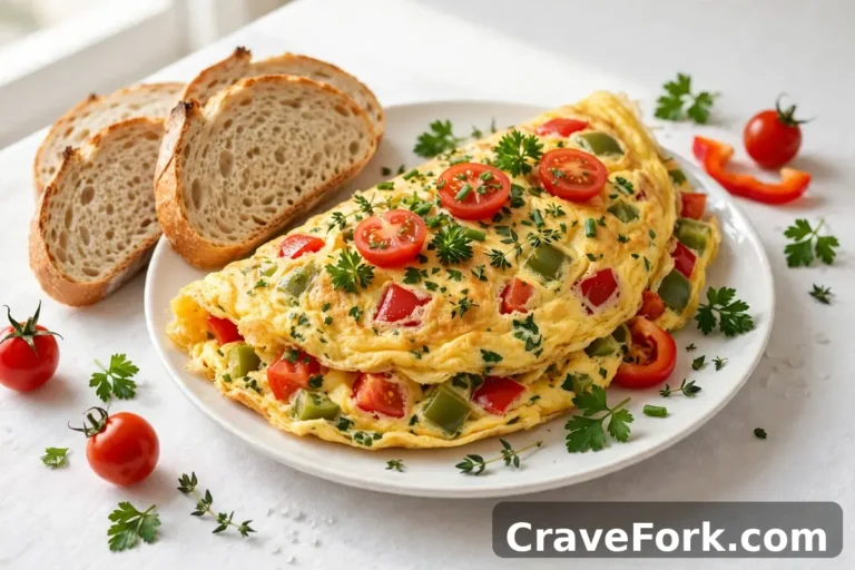 Vegetable omelette on a plate with bread.